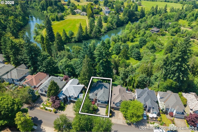 2360 Michael, West Linn, OR 97068 - aerial perspective of suburban area featuring a large body of water and property boundaries highlighted