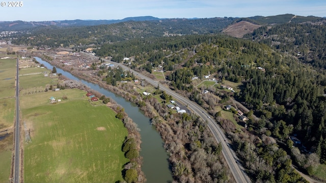 aerial view with a water and mountain view