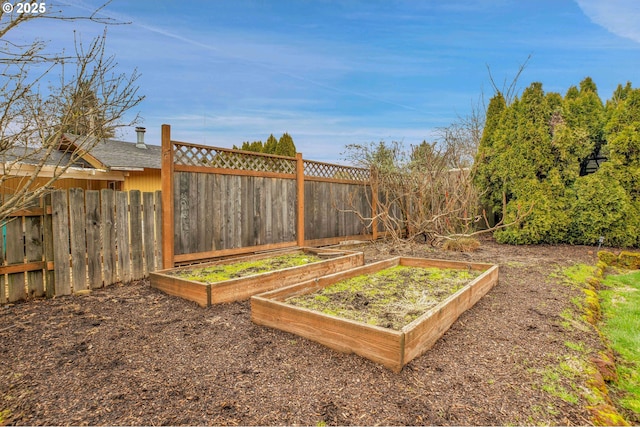 view of yard with a garden and fence