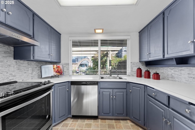 kitchen with backsplash, a sink, electric stove, and dishwasher