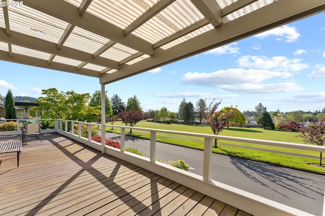 wooden terrace featuring a pergola
