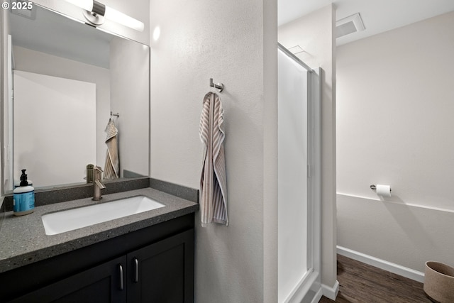 37333 NE Reed Rd, Corbett, OR 97019 - full bath with wood finished floors, vanity, and a shower