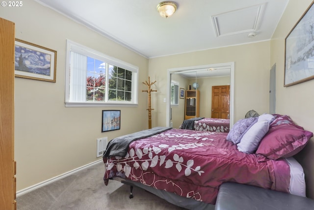 235 Bates Rd, White Salmon, WA 98672 - bedroom featuring carpet floors and attic access