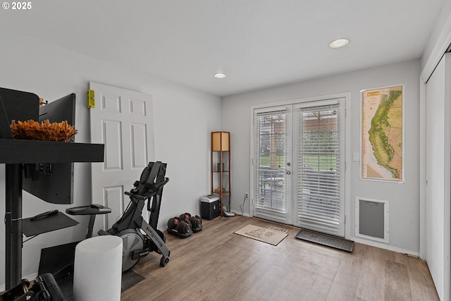 1402 NW 30th Ave, Camas, WA 98607 - workout area with wood finished floors, recessed lighting, french doors, and baseboards