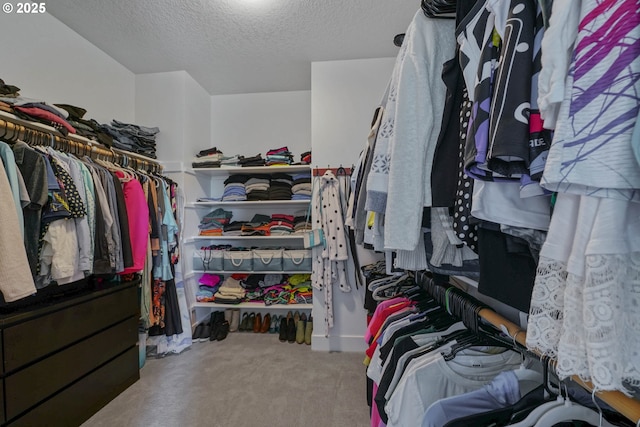 walk in closet with carpet