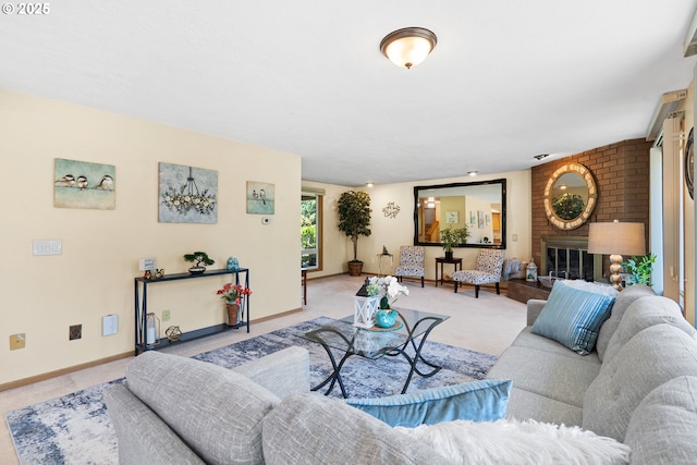 2935 Cedarwood Ct, Albany, OR 97322 - living area with light carpet and a brick fireplace