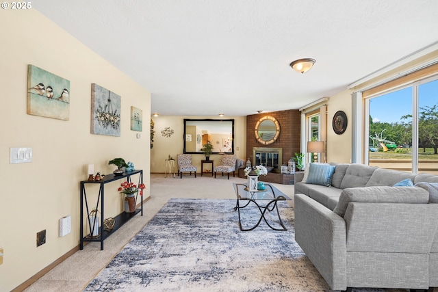 2935 Cedarwood Ct, Albany, OR 97322 - living room featuring light carpet and a fireplace