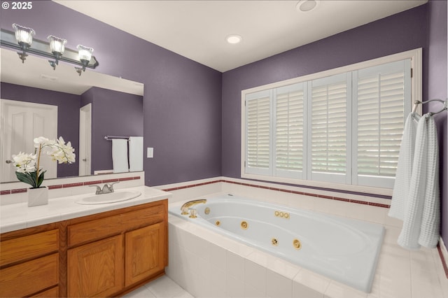 1318 NW Slocum Way, Portland, OR 97229 - full bathroom featuring a whirlpool tub, vanity, and tile patterned floors
