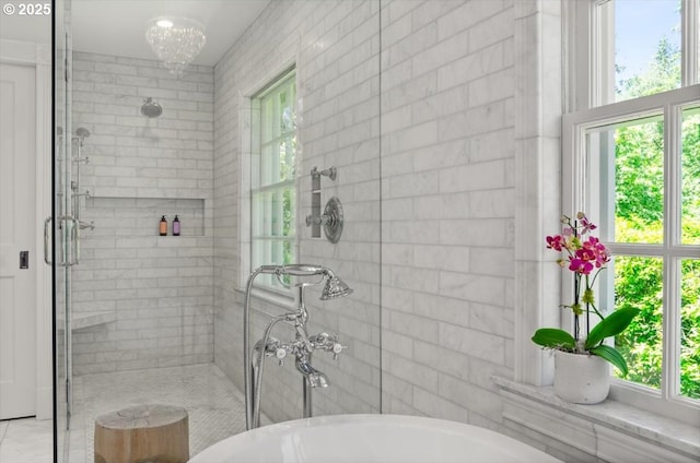 2505 SW Hillcrest Dr, Portland, OR 97201 - bathroom with a freestanding bath, a stall shower, and healthy amount of natural light