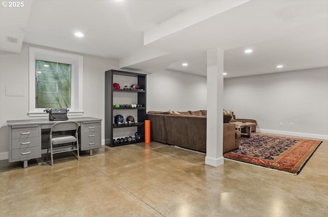 2505 SW Hillcrest Dr, Portland, OR 97201 - home office featuring concrete flooring, baseboards, and recessed lighting