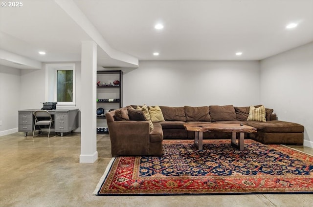 2505 SW Hillcrest Dr, Portland, OR 97201 - living area featuring baseboards, recessed lighting, concrete flooring, and a desk