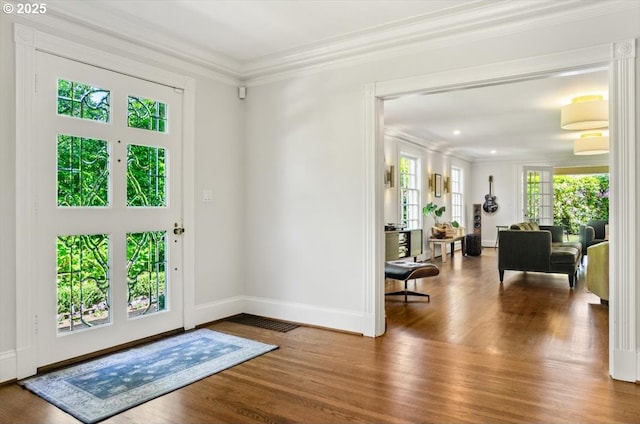 2505 SW Hillcrest Dr, Portland, OR 97201 - entryway featuring ornamental molding, wood finished floors, baseboards, and recessed lighting