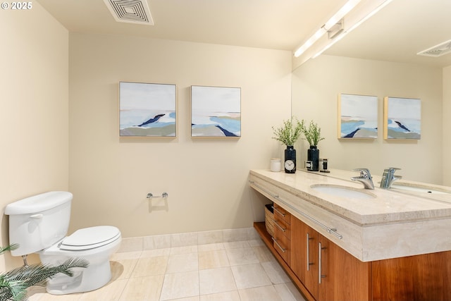 bathroom with toilet, tile patterned flooring, vanity, and visible vents