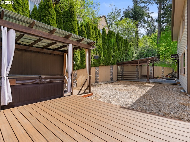 9540 SE Spyglass Dr, Happy Valley, OR 97086 - wooden terrace featuring a hot tub and fence