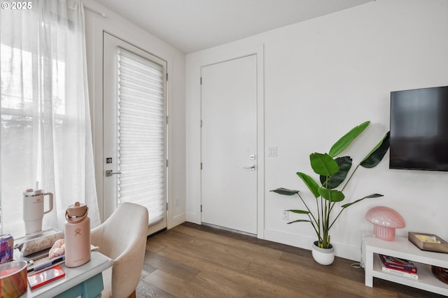 interior space with baseboards and wood finished floors