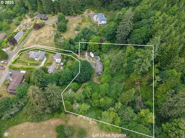 66663 Gunderson Rd, North Bend, OR 97459 - aerial overview of property's location with property boundaries highlighted and a forest