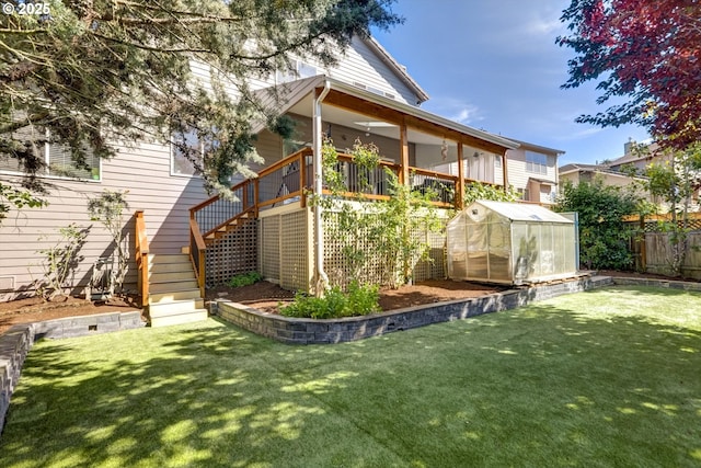 15463 NW Andalusian Way, Portland, OR 97229 - back of property featuring a greenhouse, an outbuilding, stairway, and a sunroom