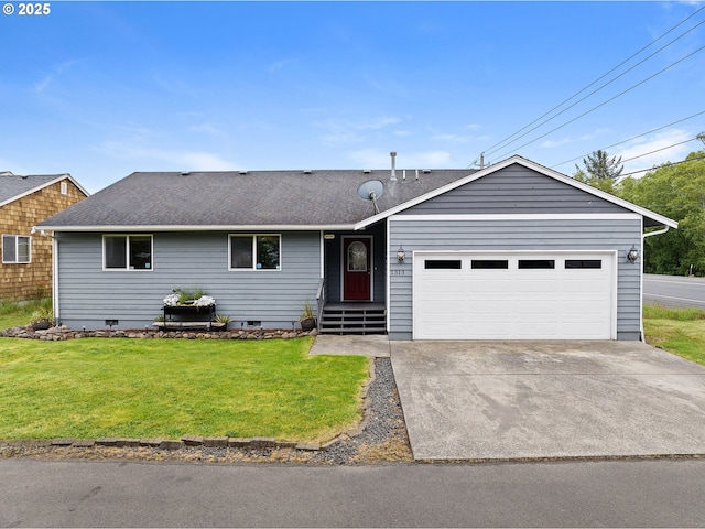1313 Wakeman Ln, Gearhart, OR 97138 - ranch-style home featuring a front lawn, a garage, driveway, and a shingled roof