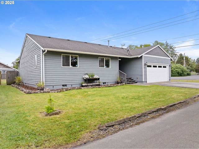 1313 Wakeman Ln, Gearhart, OR 97138 - ranch-style home featuring asphalt driveway, a garage, a front lawn, and a shingled roof