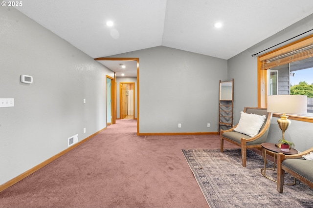 1313 Wakeman Ln, Gearhart, OR 97138 - sitting room with vaulted ceiling, carpet floors, recessed lighting, and baseboards