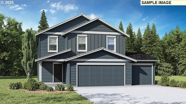 2133 NE 4th Ave, Battle Ground, WA 98604 - view of front of property with board and batten siding, a front yard, driveway, and a garage