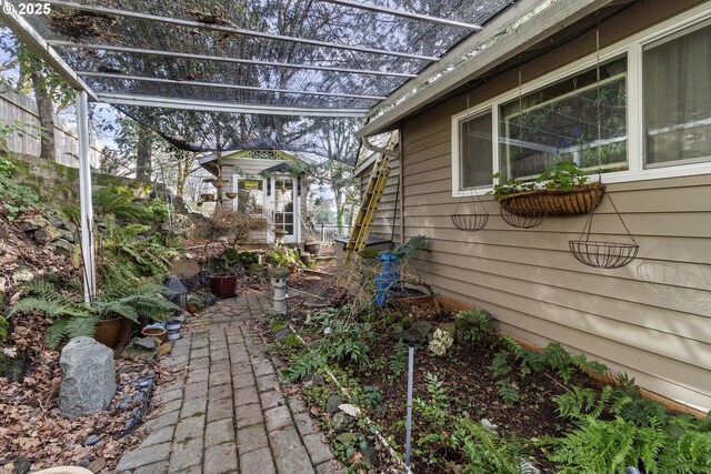 exterior space featuring a pergola