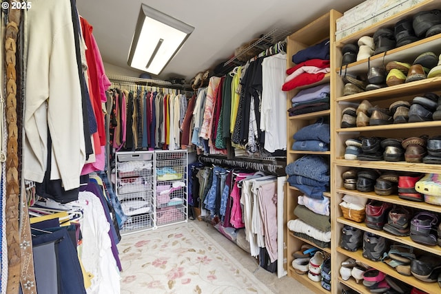 spacious closet featuring light carpet