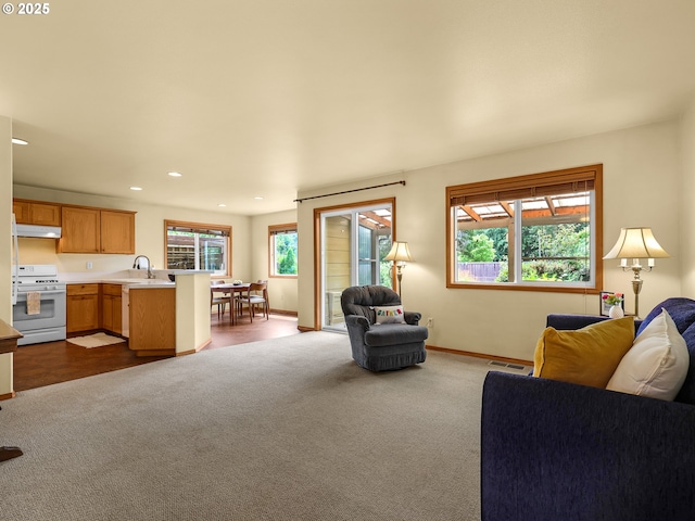 1305 Sandy Ridge Rd, Gearhart, OR 97138 - living room featuring dark carpet and recessed lighting