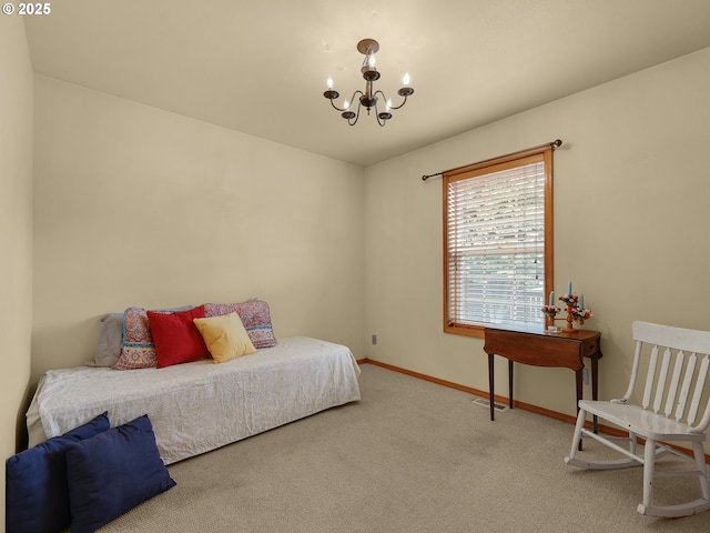 1305 Sandy Ridge Rd, Gearhart, OR 97138 - carpeted bedroom with a chandelier and baseboards