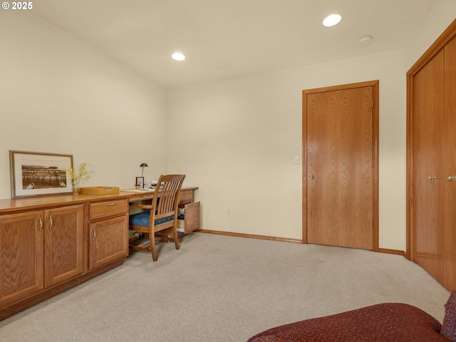 1305 Sandy Ridge Rd, Gearhart, OR 97138 - home office featuring light carpet and recessed lighting