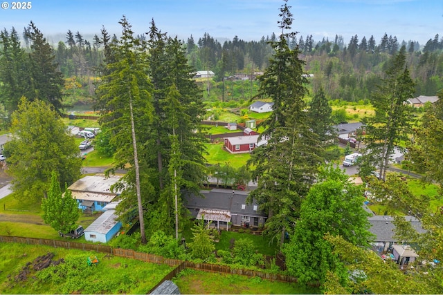 174 Cedar Ln, Gates, OR 97346 - aerial perspective of suburban area featuring a heavily wooded area