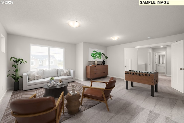 8836 SW Peia Ln, Tualatin, OR 97062 - living area with baseboards, light carpet, and a textured ceiling