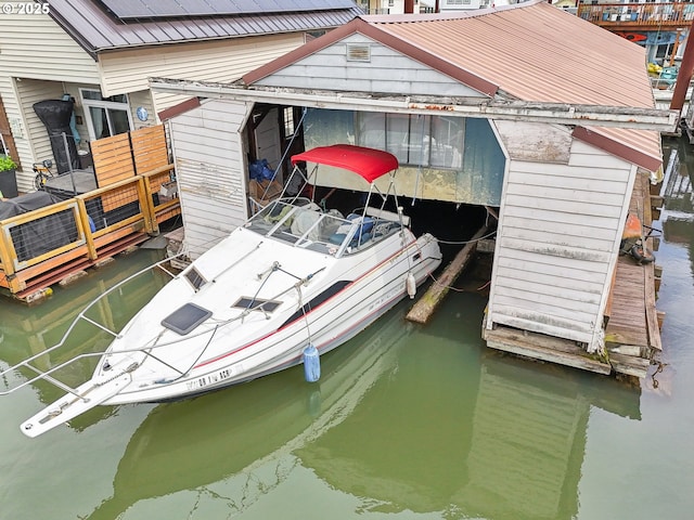 view of dock with a water view