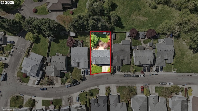 aerial perspective of suburban area featuring property parcel outlined