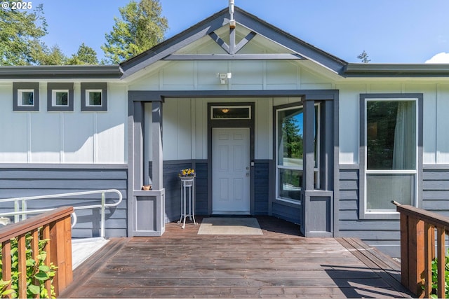 87477 Jean Dr, Bandon, OR 97411 - doorway to property with board and batten siding
