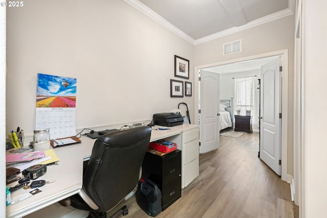 87477 Jean Dr, Bandon, OR 97411 - home office featuring ornamental molding and light wood finished floors