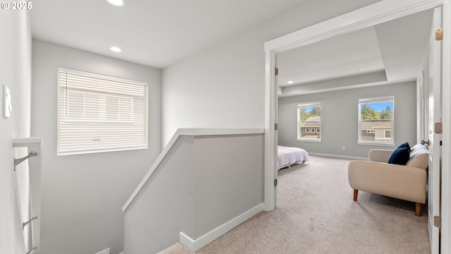11649 SE Pleasant Valley Pkwy, Happy Valley, OR 97086 - hall with an upstairs landing, carpet flooring, and recessed lighting