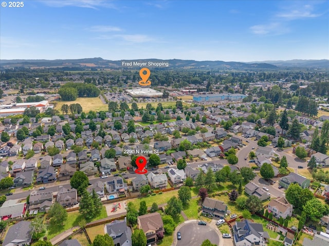 2290 N Irvine St, Cornelius, OR 97113 - aerial overview of property's location featuring a mountain backdrop and nearby suburban area