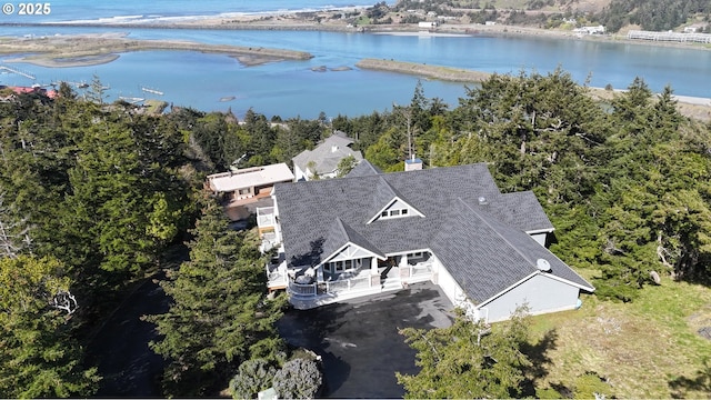 aerial view with a water view