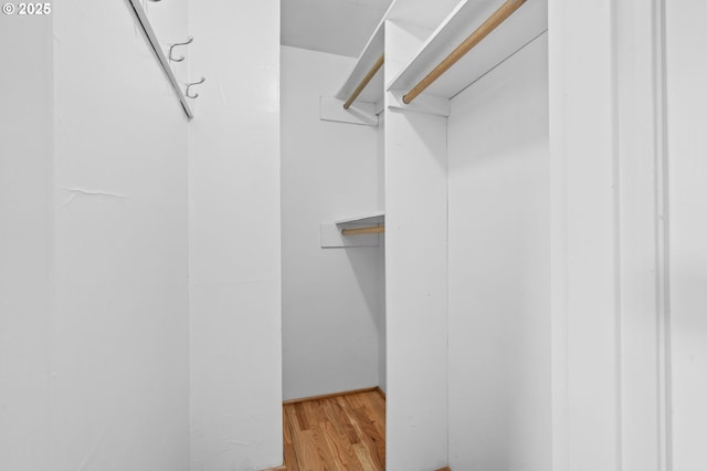 walk in closet with light hardwood / wood-style floors