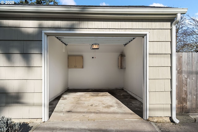 garage with a garage door opener