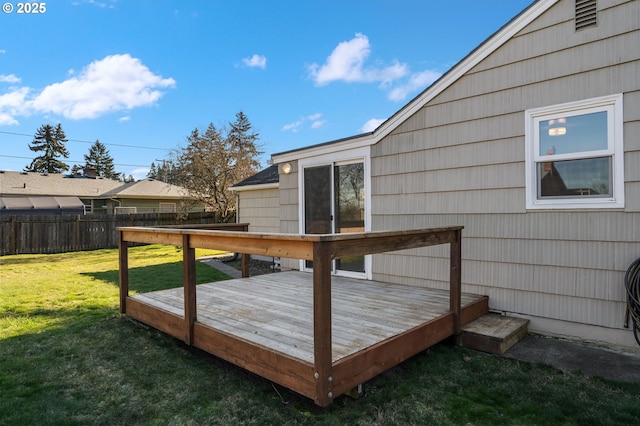 wooden deck featuring a yard