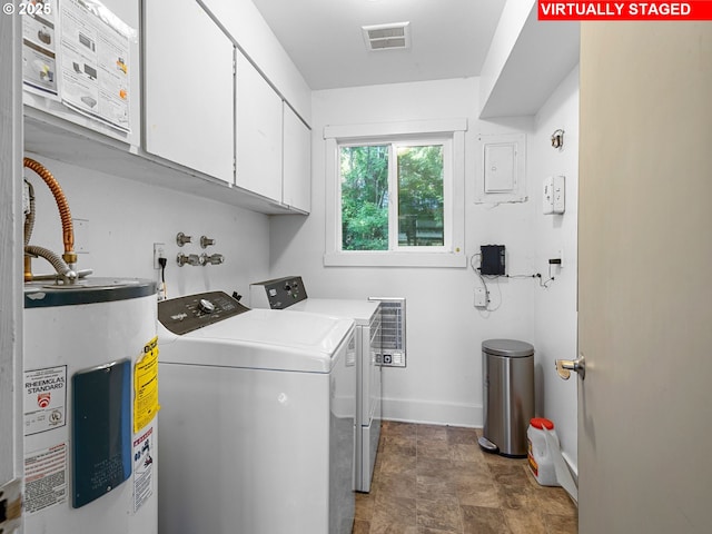 6801 SW Terri Ct Unit 60, Portland, OR 97225 - laundry area with electric water heater, cabinet space, and washer and clothes dryer