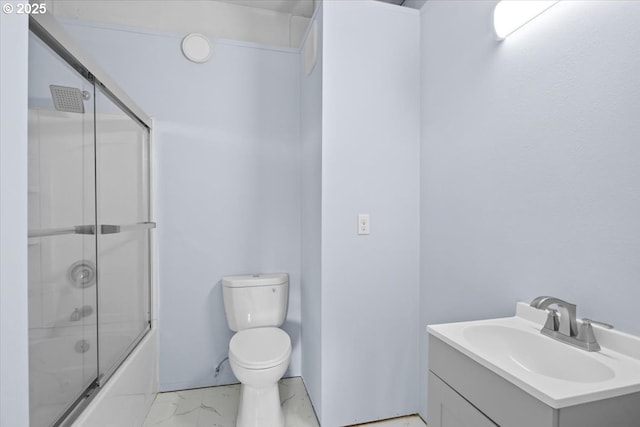 744 NE Craig St, Myrtle Creek, OR 97457 - full bathroom featuring toilet, marble finish floors, vanity, and combined bath / shower with glass door