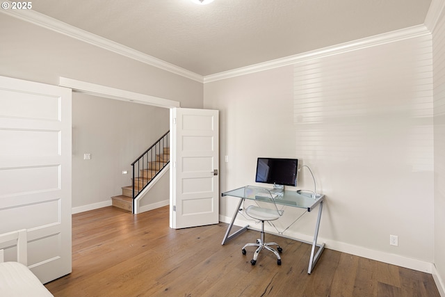 1408 Taylor St, Eugene, OR 97402 - home office with ornamental molding, baseboards, and wood finished floors