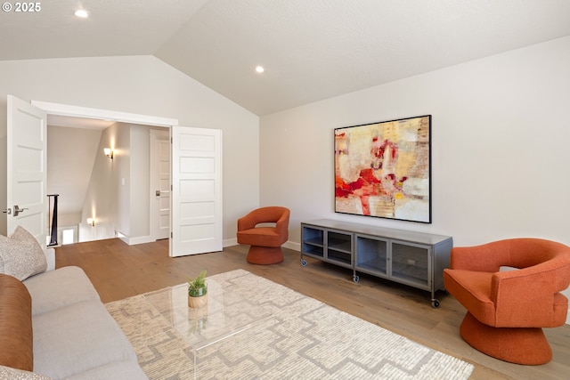 1408 Taylor St, Eugene, OR 97402 - living room with vaulted ceiling, wood finished floors, recessed lighting, and baseboards