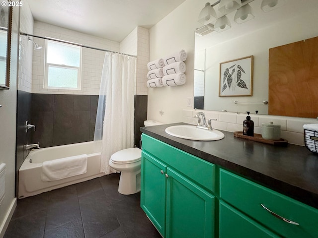 23610 E Gumjuwac Rd, Brightwood, OR 97011 - full bathroom featuring toilet, vanity, tile patterned floors, and shower / bath combination with curtain