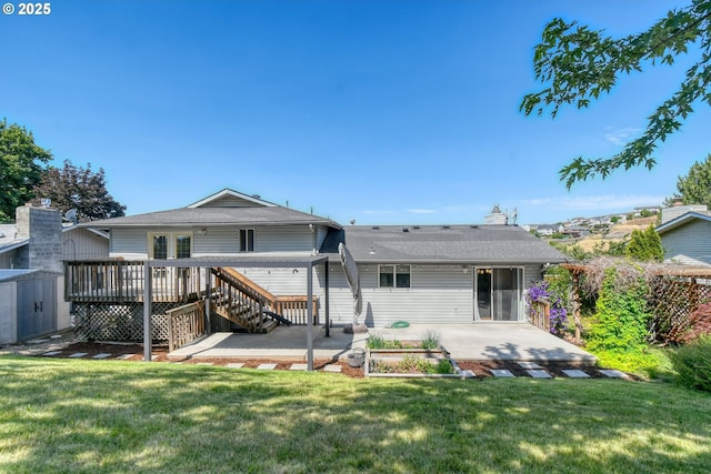458 NW 21st St, Pendleton, OR 97801 - rear view of property with a patio, a storage shed, a yard, and a wooden deck