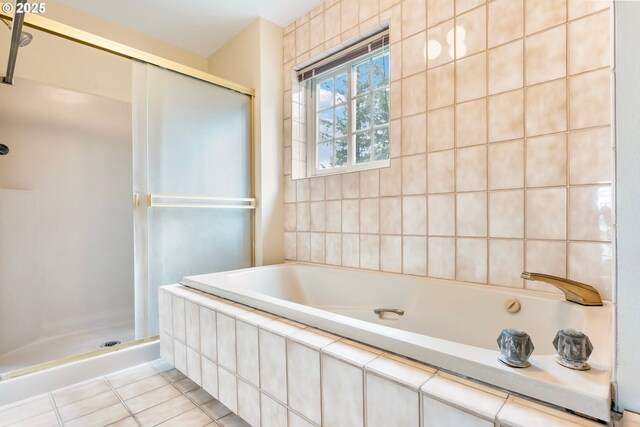 21075 NE Turner Ln, Hillsboro, OR 97123 - full bathroom featuring a shower stall, tile patterned floors, and a bath
