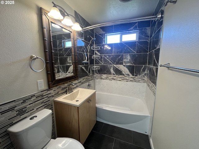 3345 SW 124th Ave, Beaverton, OR 97005 - full bath with shower / bathtub combination, tile patterned flooring, vanity, and tile walls